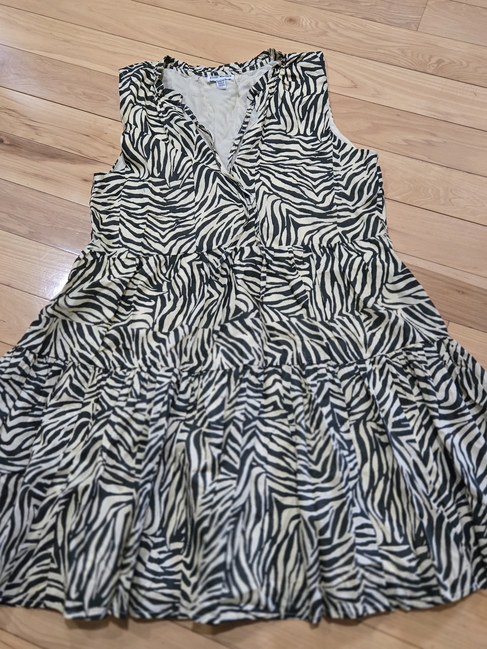 Cotton Steve Madden Sleeveless Zebra Print Tiered Dress - Green & Tan